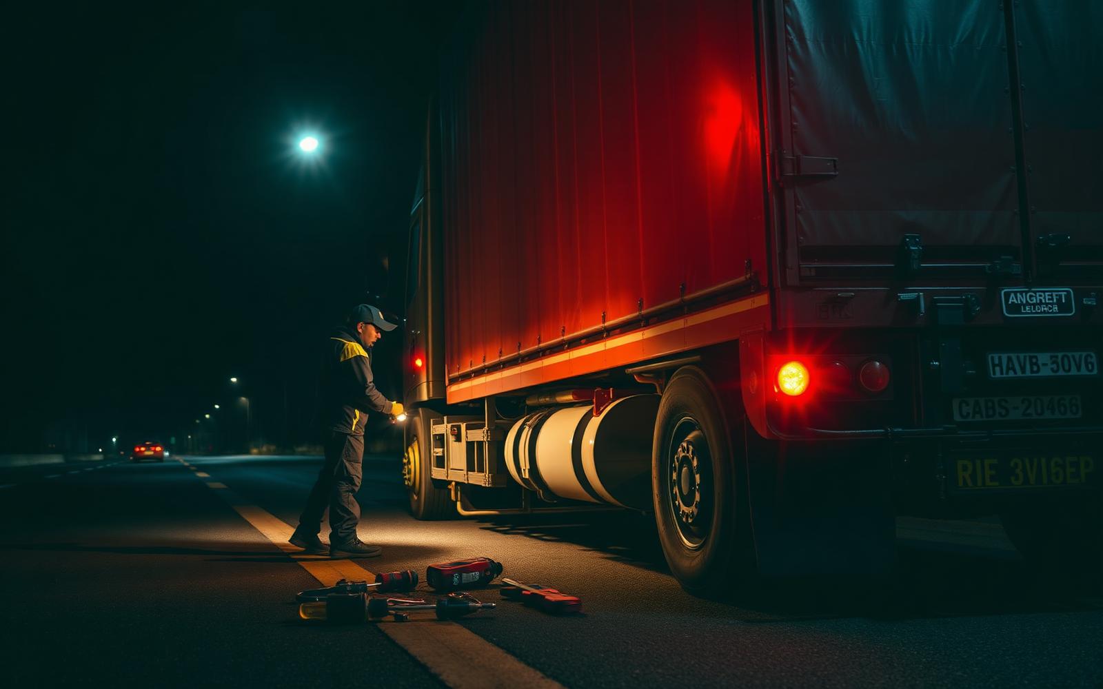 Mobile mechanic performing roadside truck assistance